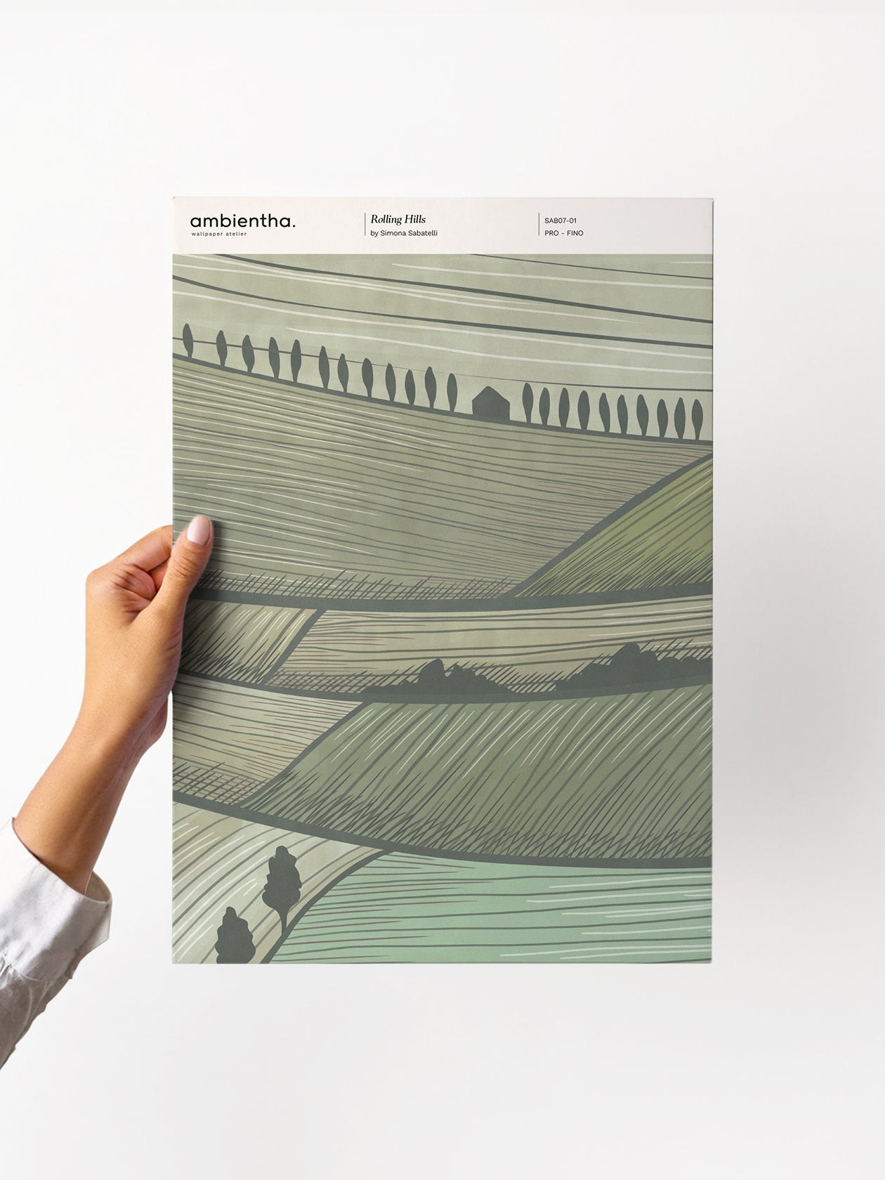 Campione della carta da parati Rolling Hills in stile panoramico verde - Ambientha
