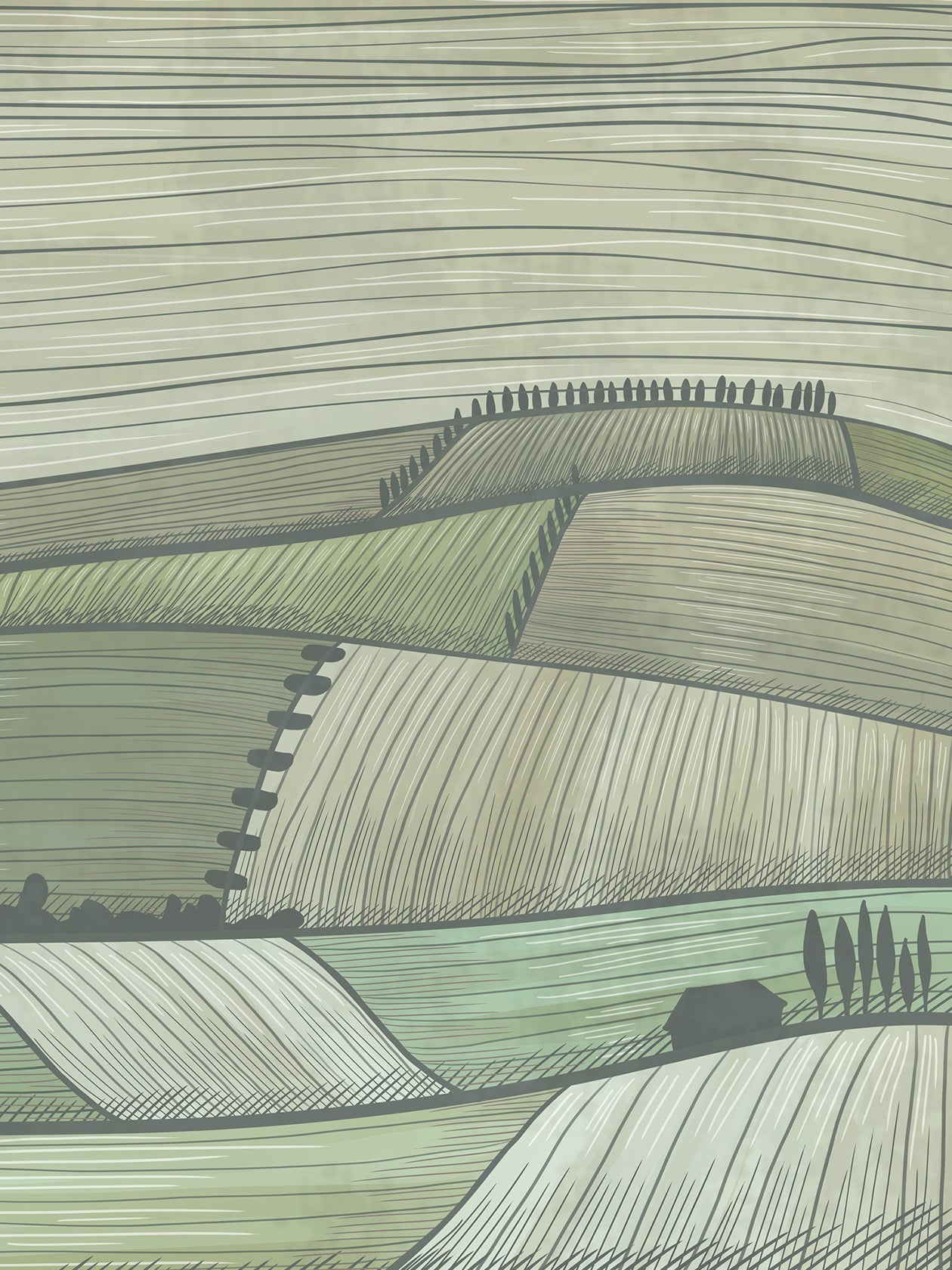 Carta da parati Rolling Hills in stile panoramico con colline - Ambientha