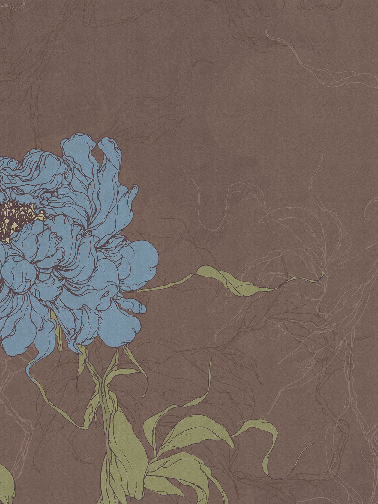 Carta da parati ​Botan Edo in stile japanese, fiori azzurri - Ambientha