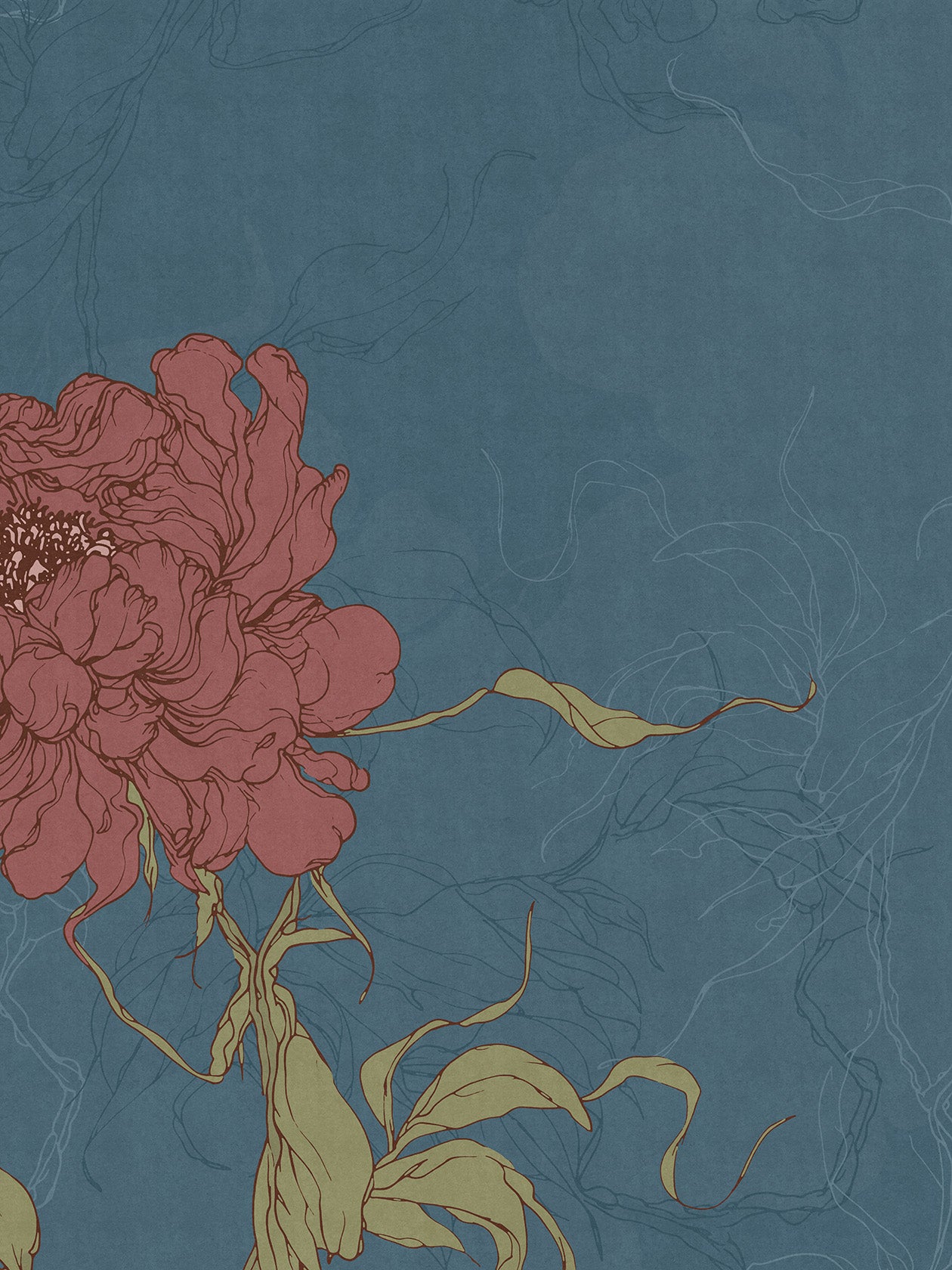 Carta da parati ​Botan Konjo in stile japanese, fiori color porpora - Ambientha