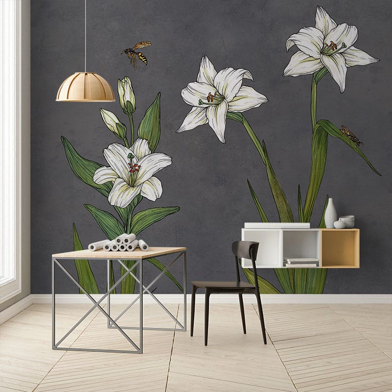 carta da parati fiori grandi lily concrete