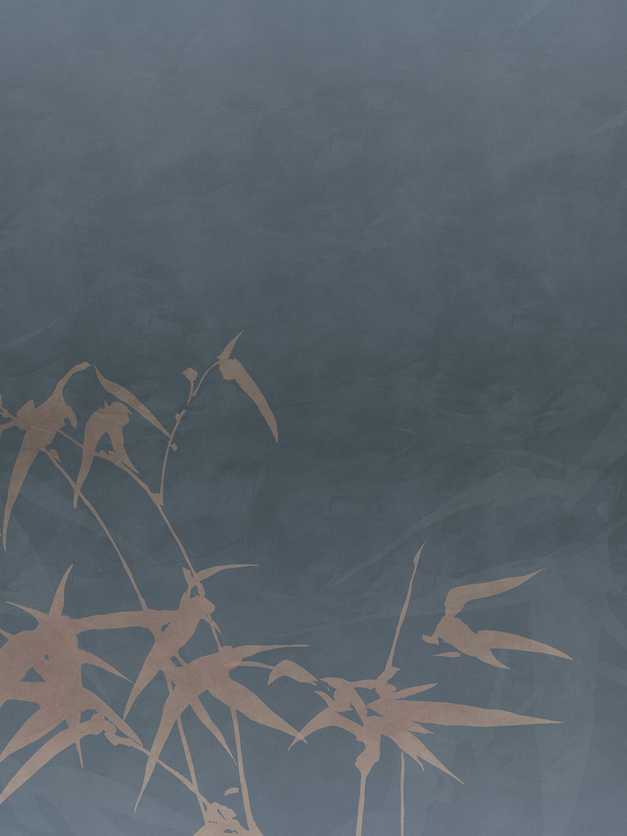 Foglie su fondo blu notte, carta da parati ​Japure Indigo in stile orientale - Ambientha
