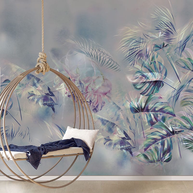 Tropical Pink Exotic Colorful Palm Leaf Wallpaper Mural • Wallmur®